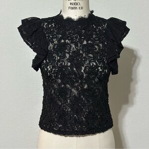 New! Zara Black Lace Ruffle Sleeveless Blouse Top‎ Shirt Tunics Size Small